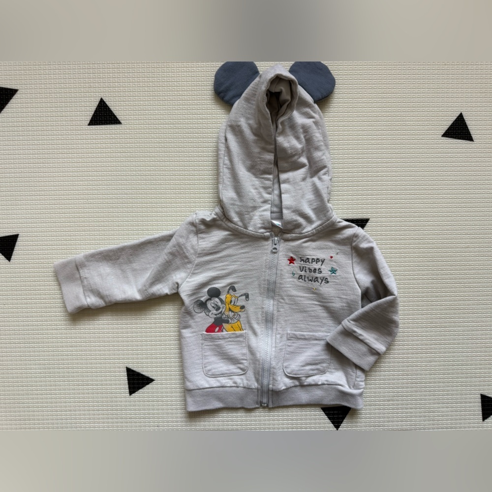 Disney|Baby boy/gender neutral Gray full zip Hoodie with Mickey and Pluto•••18M